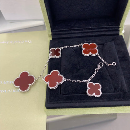 [⭐Clover Jewelry]CLOVER 5 MOTIFS SIVLER CARNELIAN BRACELET