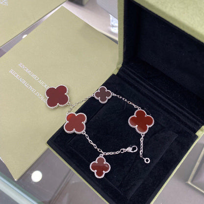[⭐Clover Jewelry]CLOVER 5 MOTIFS SIVLER CARNELIAN BRACELET