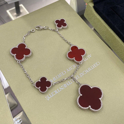 [⭐Clover Jewelry]CLOVER 5 MOTIFS SIVLER CARNELIAN BRACELET