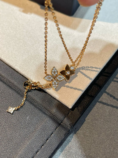 [⭐Clover Jewelry]STAR BLOSSOM NECKLACE PINK GOLD DIAMONDS