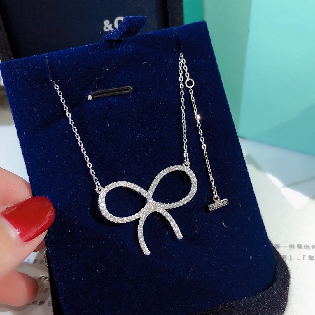 [Clover Jewelry]CLAW SET RHODIUM PLATED BOW NECKLACE