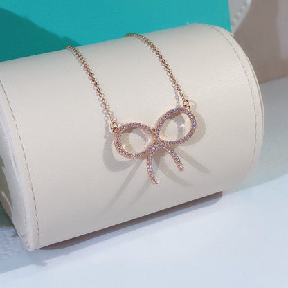 [Clover Jewelry]CLAW SET RHODIUM PLATED BOW NECKLACE