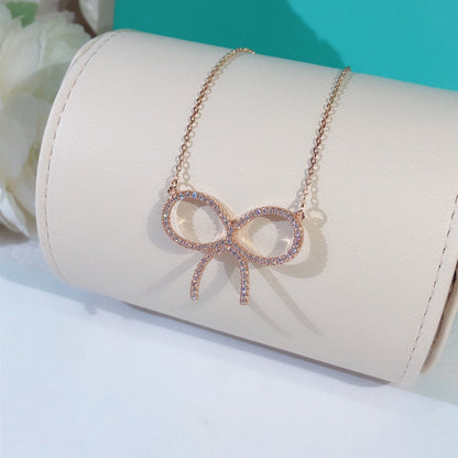 [Clover Jewelry]CLAW SET RHODIUM PLATED BOW NECKLACE