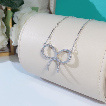 [Clover Jewelry]CLAW SET RHODIUM PLATED BOW NECKLACE