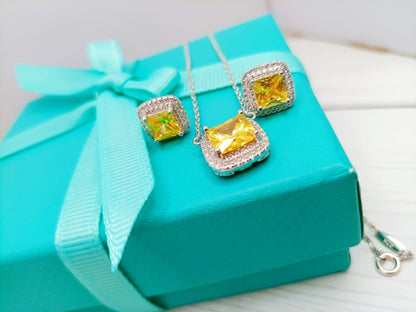[Clover Jewelry]SPARKLERS CITRINE GEMSTONE PENDANT NECKLACE STERLING SILVER