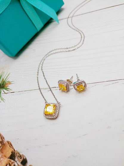 [Clover Jewelry]SPARKLERS CITRINE GEMSTONE PENDANT NECKLACE STERLING SILVER