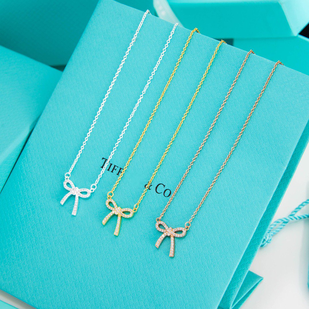 [Clover Jewelry]RIBBON NECKLACE BOW PENDANT DIAMOND CHARM CHAIN