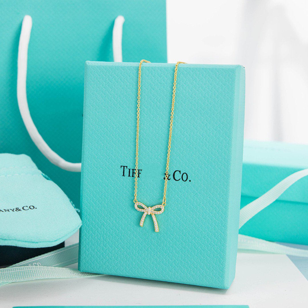 [Clover Jewelry]RIBBON NECKLACE BOW PENDANT DIAMOND CHARM CHAIN