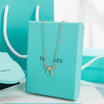 [Clover Jewelry]RIBBON NECKLACE BOW PENDANT DIAMOND CHARM CHAIN
