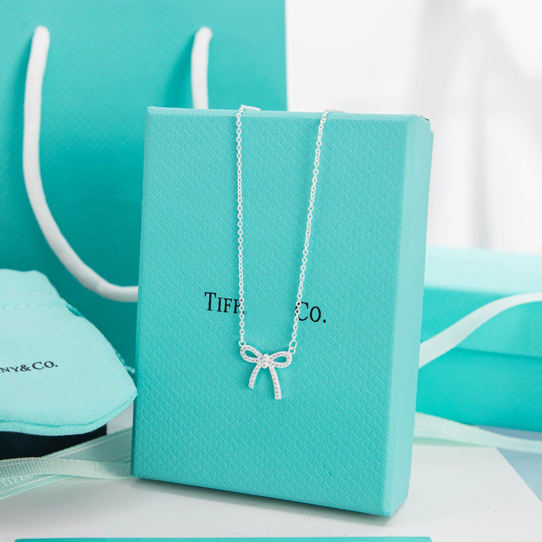 [Clover Jewelry]RIBBON NECKLACE BOW PENDANT DIAMOND CHARM CHAIN