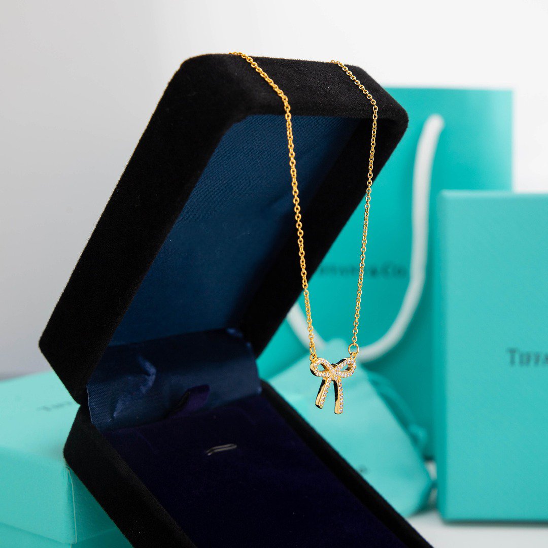 [Clover Jewelry]RIBBON NECKLACE BOW PENDANT DIAMOND CHARM CHAIN