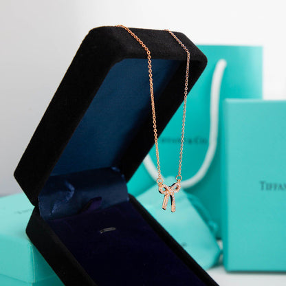 [Clover Jewelry]RIBBON NECKLACE BOW PENDANT DIAMOND CHARM CHAIN