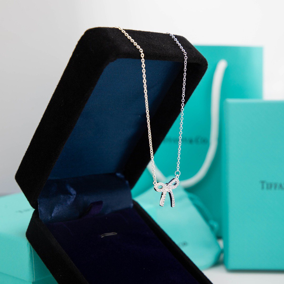 [Clover Jewelry]RIBBON NECKLACE BOW PENDANT DIAMOND CHARM CHAIN