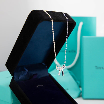 [Clover Jewelry]RIBBON NECKLACE BOW PENDANT DIAMOND CHARM CHAIN