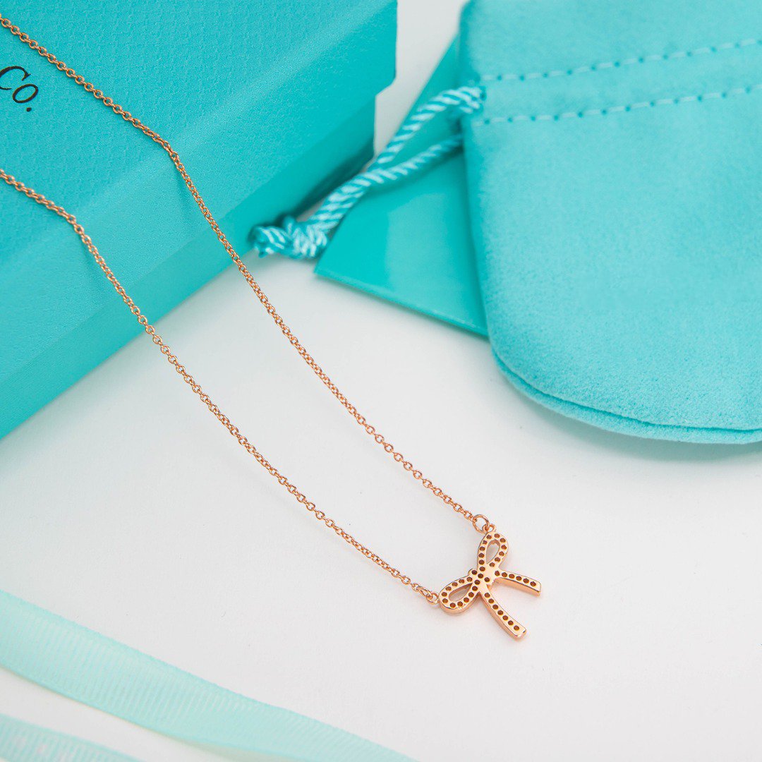 [Clover Jewelry]RIBBON NECKLACE BOW PENDANT DIAMOND CHARM CHAIN