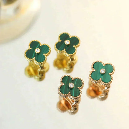 [⭐Clover Jewelry]CLOVER MEDIUM 1 MOTIFS MALACHITE DIAMOND EARRINGS