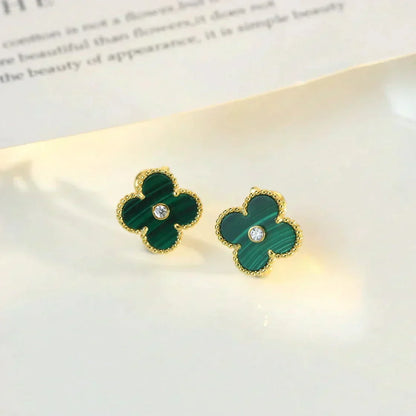 [⭐Clover Jewelry]CLOVER MEDIUM 1 MOTIFS MALACHITE DIAMOND EARRINGS