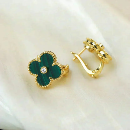 [⭐Clover Jewelry]CLOVER MEDIUM 1 MOTIFS MALACHITE DIAMOND EARRINGS