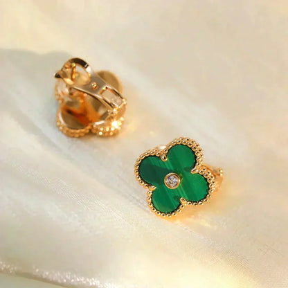 [⭐Clover Jewelry]CLOVER MEDIUM 1 MOTIFS MALACHITE DIAMOND EARRINGS
