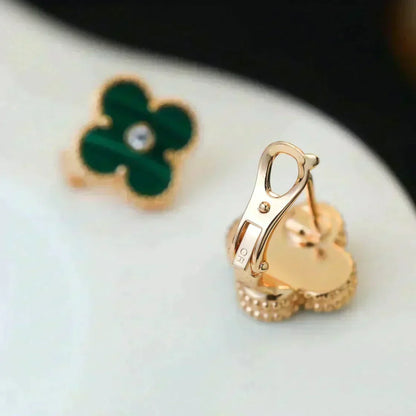 [⭐Clover Jewelry]CLOVER MEDIUM 1 MOTIFS MALACHITE DIAMOND EARRINGS