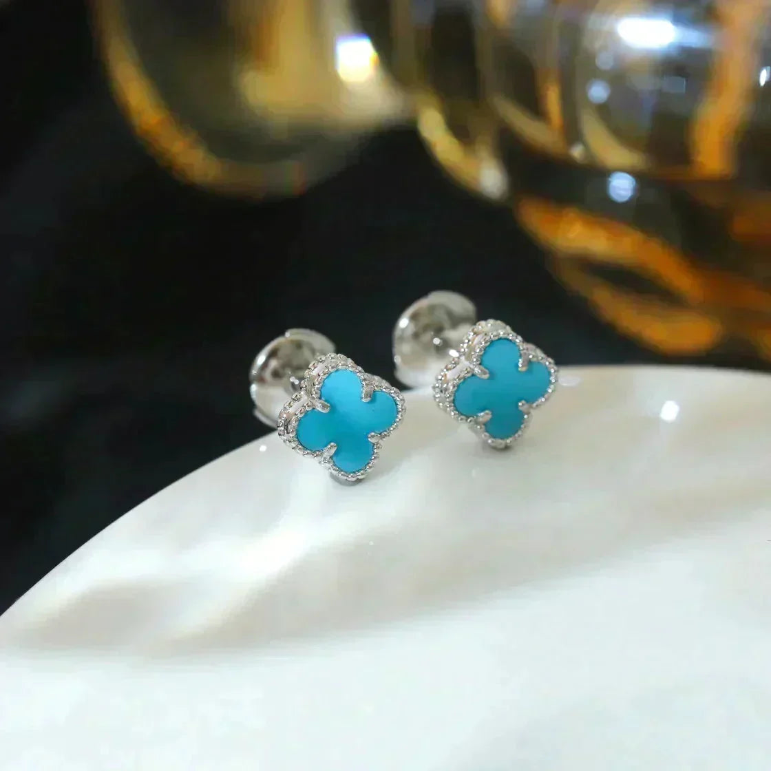 [⭐Clover Jewelry]CLOVER MINI 9.5MM ONYX STUD EARRINGS SILVER