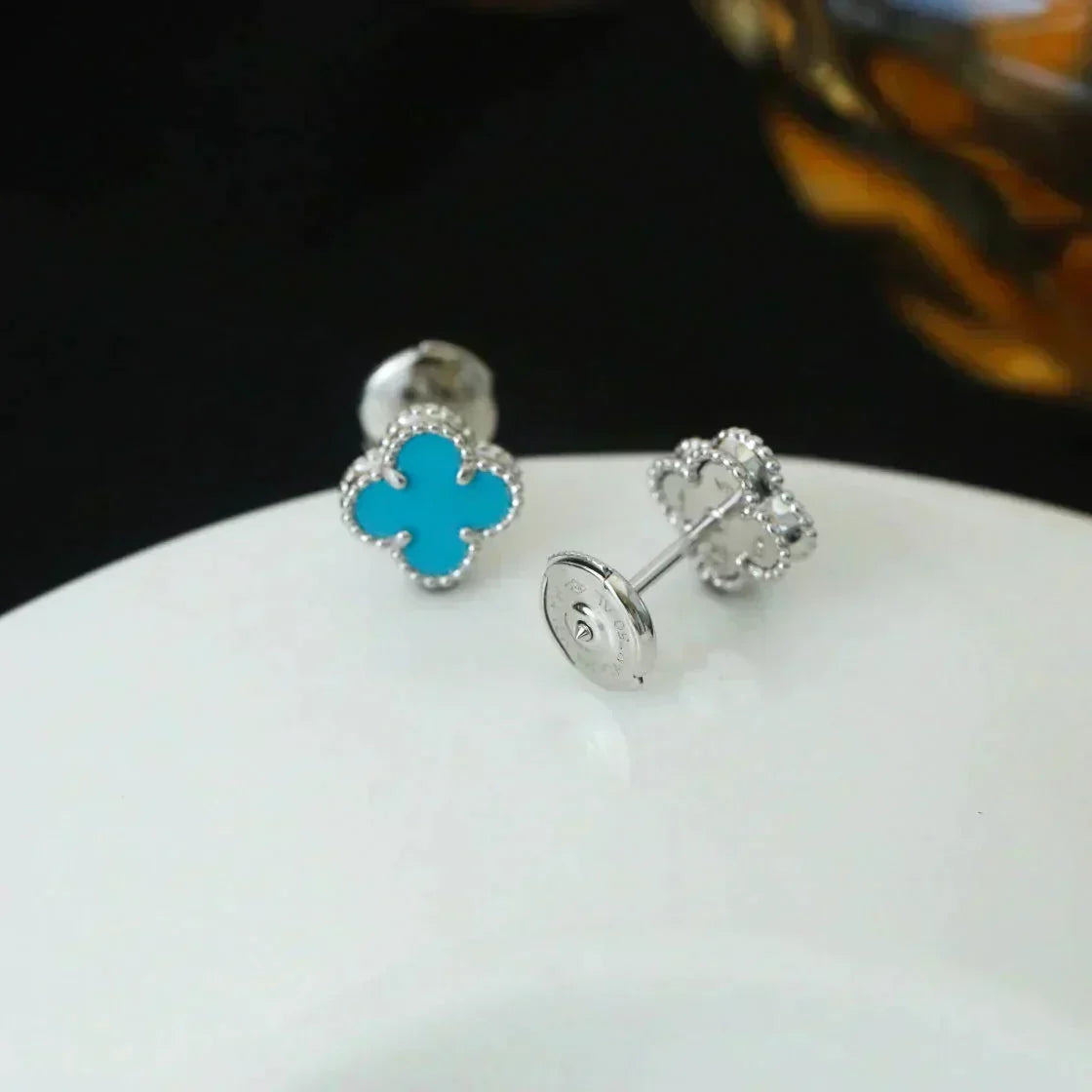 [⭐Clover Jewelry]CLOVER MINI 9.5MM ONYX STUD EARRINGS SILVER