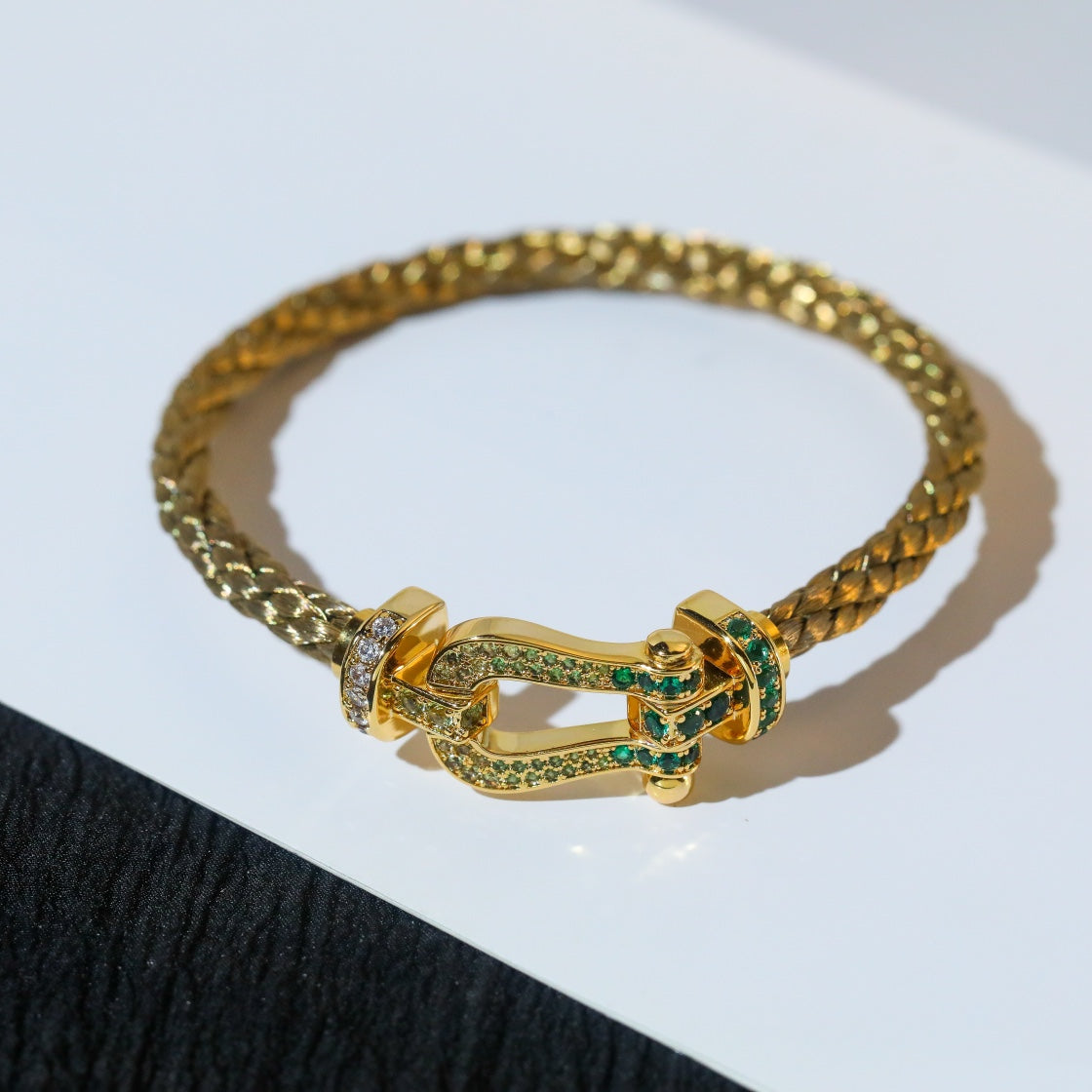 [⭐Clover Jewelry]FORCE 10 GOLD GREEN DIAMOND PAVED