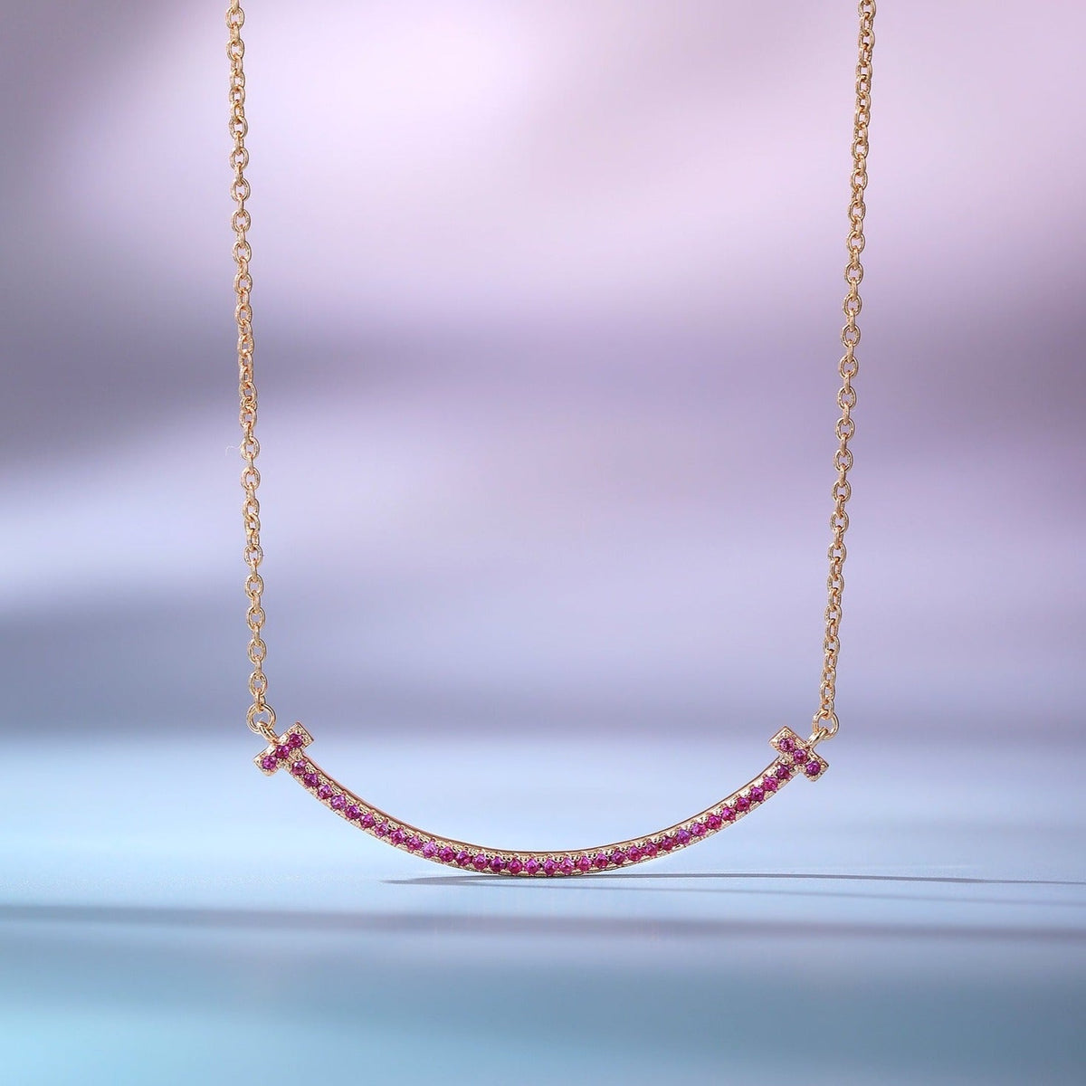 [Clover Jewelry]BIG SMILE PEDANT PINK DIAMOND NECKLACE