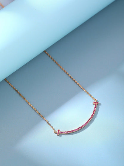 [Clover Jewelry]BIG SMILE PEDANT PINK DIAMOND NECKLACE