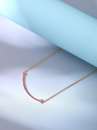 [Clover Jewelry]BIG SMILE PEDANT PINK DIAMOND NECKLACE