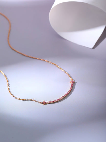 [Clover Jewelry]BIG SMILE PEDANT PINK DIAMOND NECKLACE
