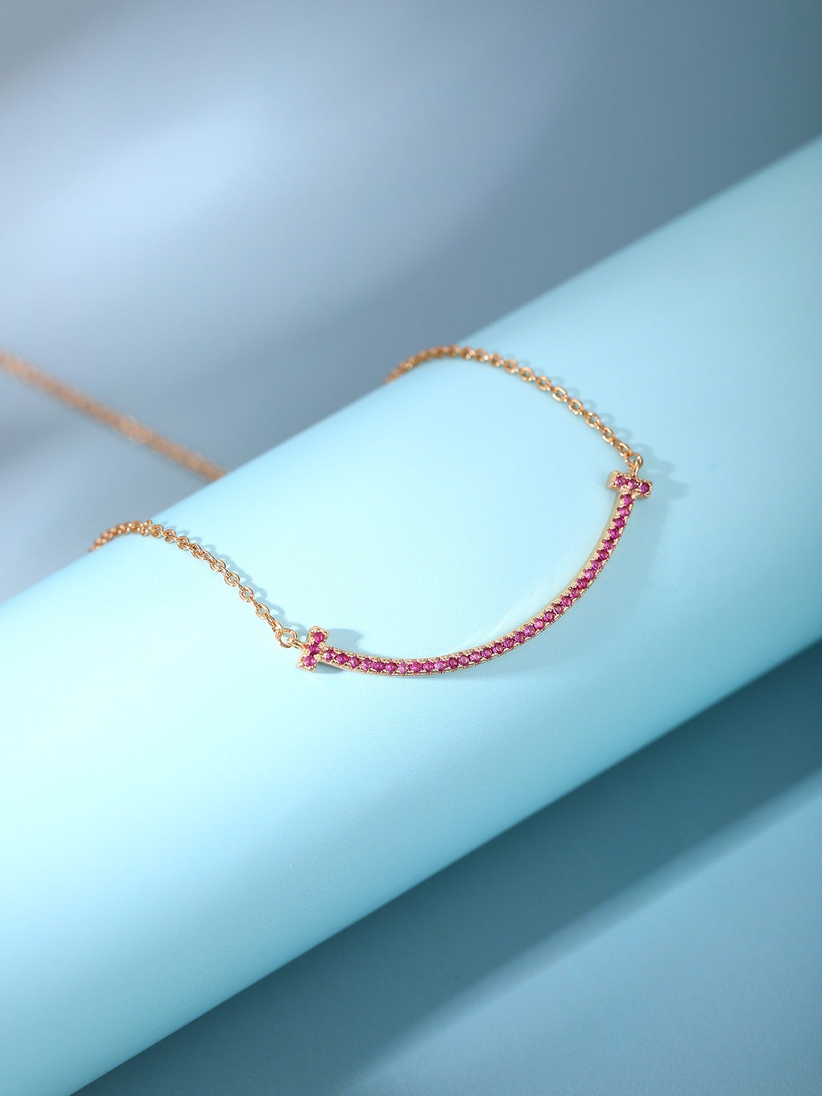 [Clover Jewelry]BIG SMILE PEDANT PINK DIAMOND NECKLACE