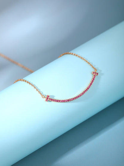 [Clover Jewelry]BIG SMILE PEDANT PINK DIAMOND NECKLACE