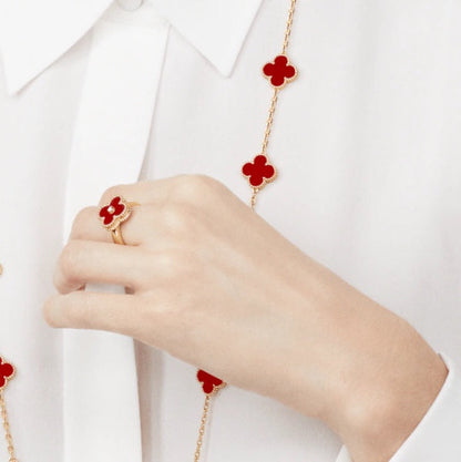 [⭐Clover Jewelry]CLOVER CARNELIAN RING ROSE GOLD DIAMOND