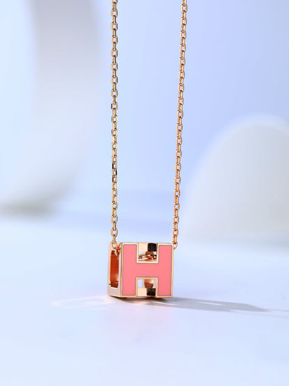 [⭐Clover Jewelry]H CAGE PINK GOLD NECKLACE