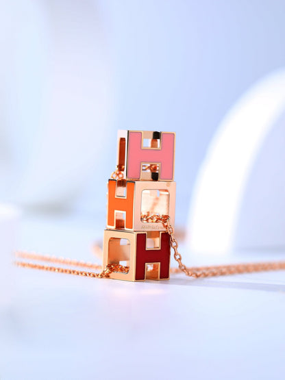 [⭐Clover Jewelry]H CAGE PINK GOLD NECKLACE