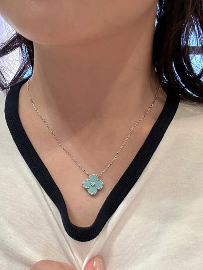 [⭐Clover Jewelry]CLOVER 1 DIAMOND LIGHT BLUE SILVER NECKLACE
