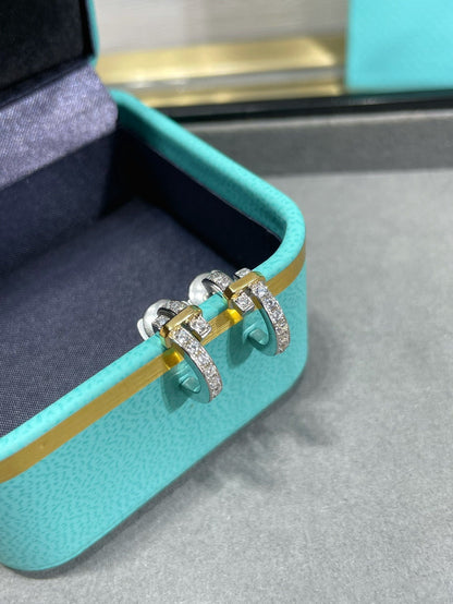 [Clover Jewelry]EDGE DIAMOND PINK GOLD EARRINGS