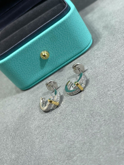 [Clover Jewelry]EDGE DIAMOND PINK GOLD EARRINGS