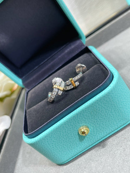 [Clover Jewelry]EDGE DIAMOND PINK GOLD EARRINGS