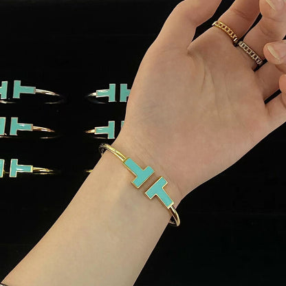 [Clover Jewelry]T WIDE TURQUOISE OPEN BRACELET