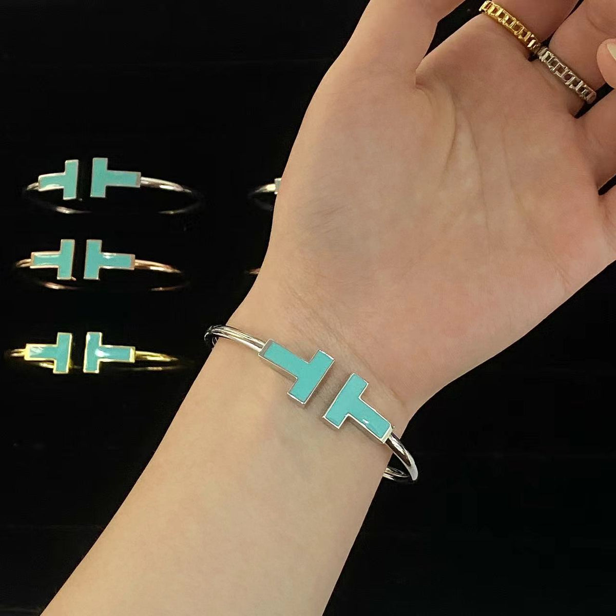 [Clover Jewelry]T WIDE TURQUOISE OPEN BRACELET