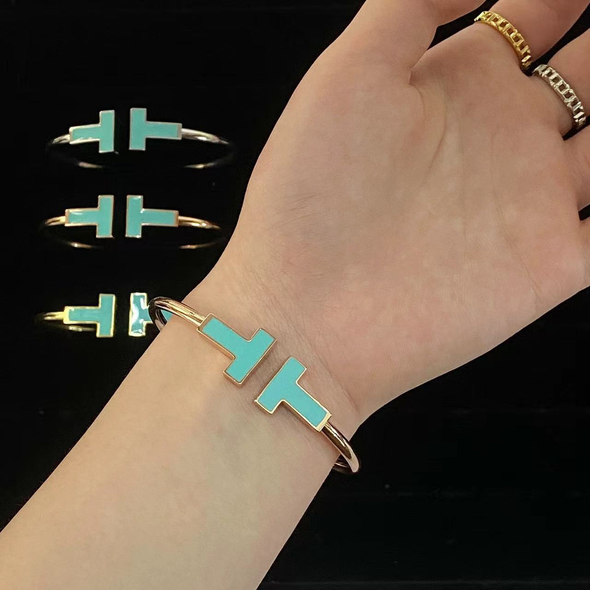 [Clover Jewelry]T WIDE TURQUOISE OPEN BRACELET