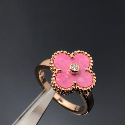 [⭐Clover Jewelry]CLOVER RHODONITE ROSE GOLD RING