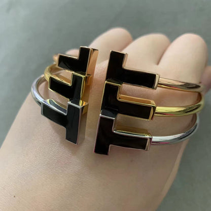 [Clover Jewelry]T WIDE ONYX OPEN BRACELET