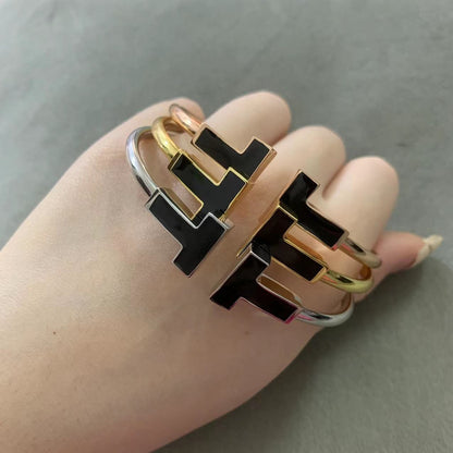 [Clover Jewelry]T WIDE ONYX OPEN BRACELET