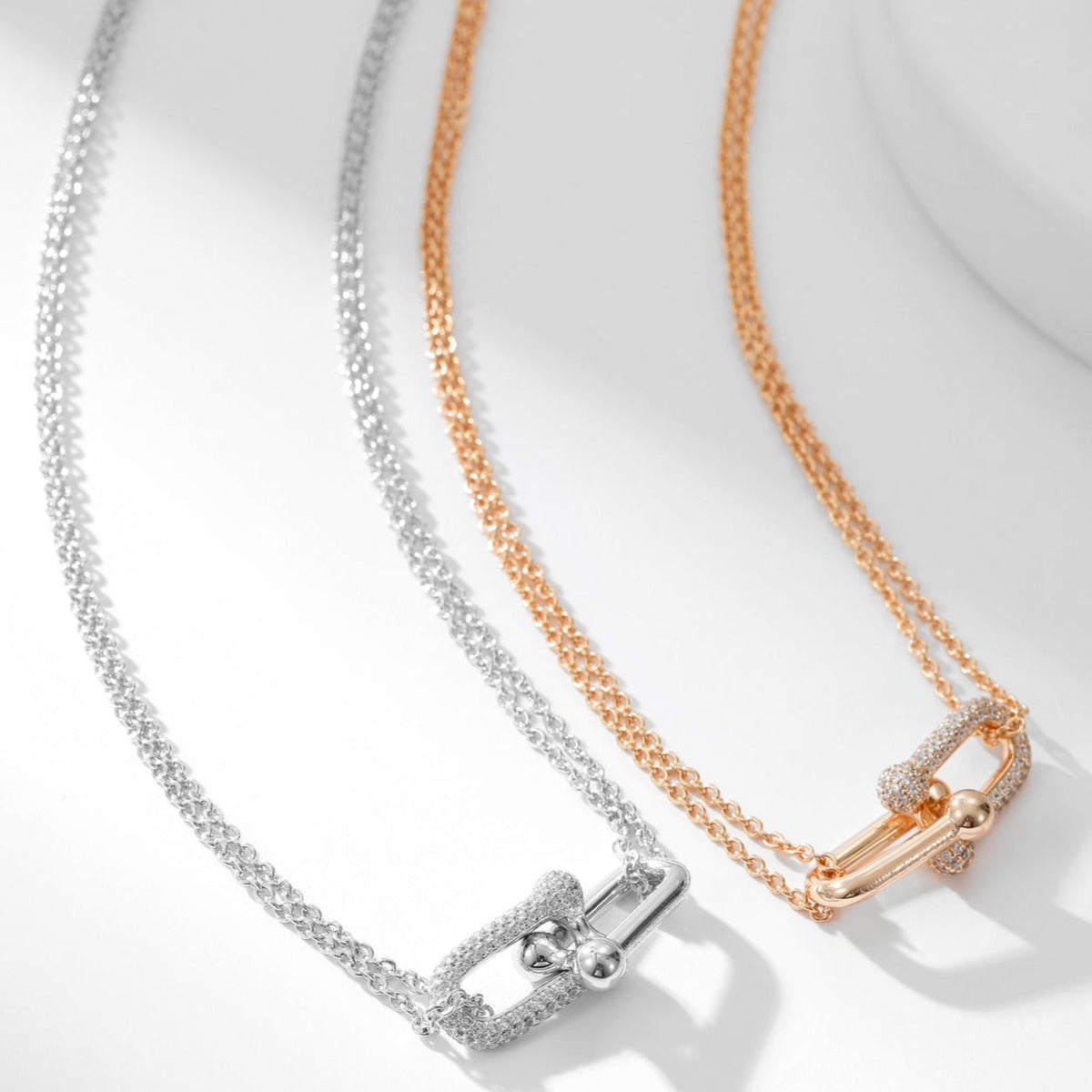 [Clover Jewelry]HARDWEAR DIAMOND PEDANT DOUBLE CHAIN NECKLACE