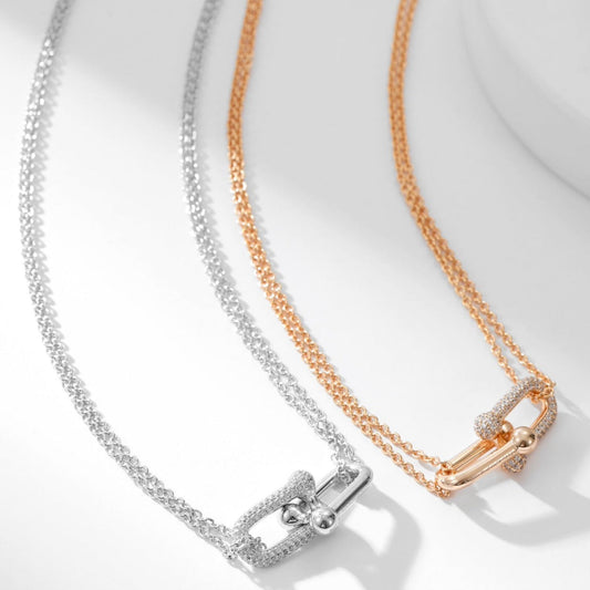 [Clover Jewelry]HARDWEAR DIAMOND PEDANT DOUBLE CHAIN NECKLACE