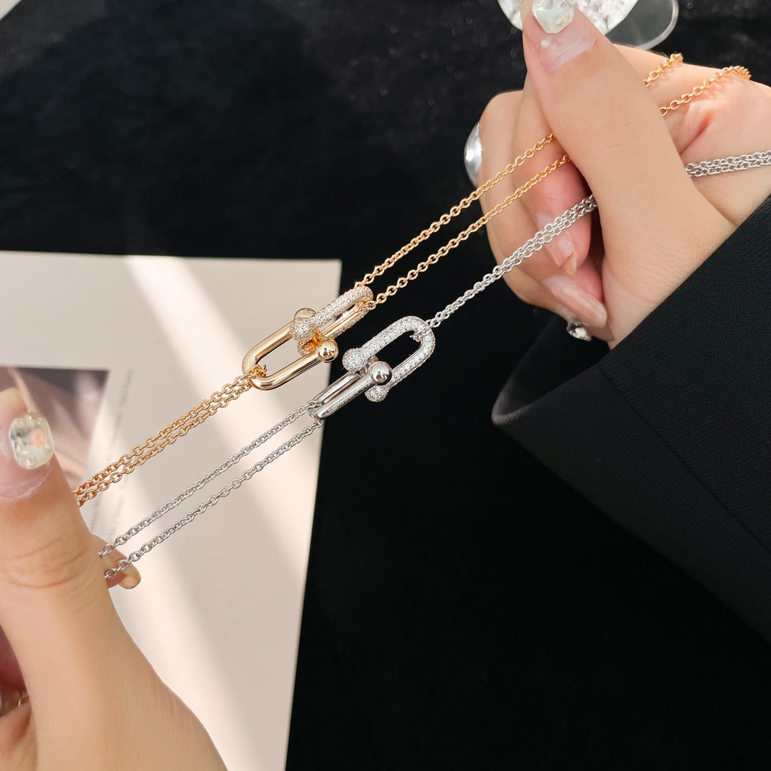 [Clover Jewelry]HARDWEAR DIAMOND PEDANT DOUBLE CHAIN NECKLACE