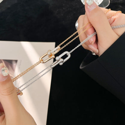 [Clover Jewelry]HARDWEAR DIAMOND PEDANT DOUBLE CHAIN NECKLACE